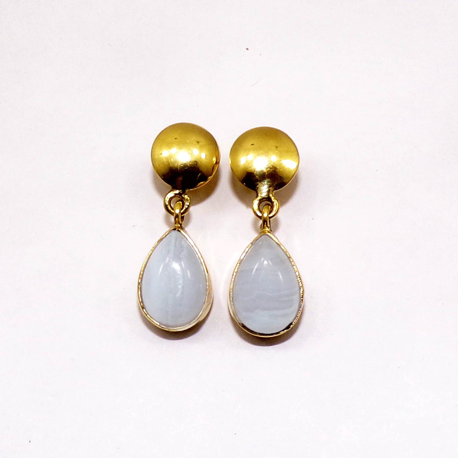 Blue Lace Agate Cab Stud Earring E - JBS999 Cab Pear Shape 18ct Gold Plating Plain Stud Earring